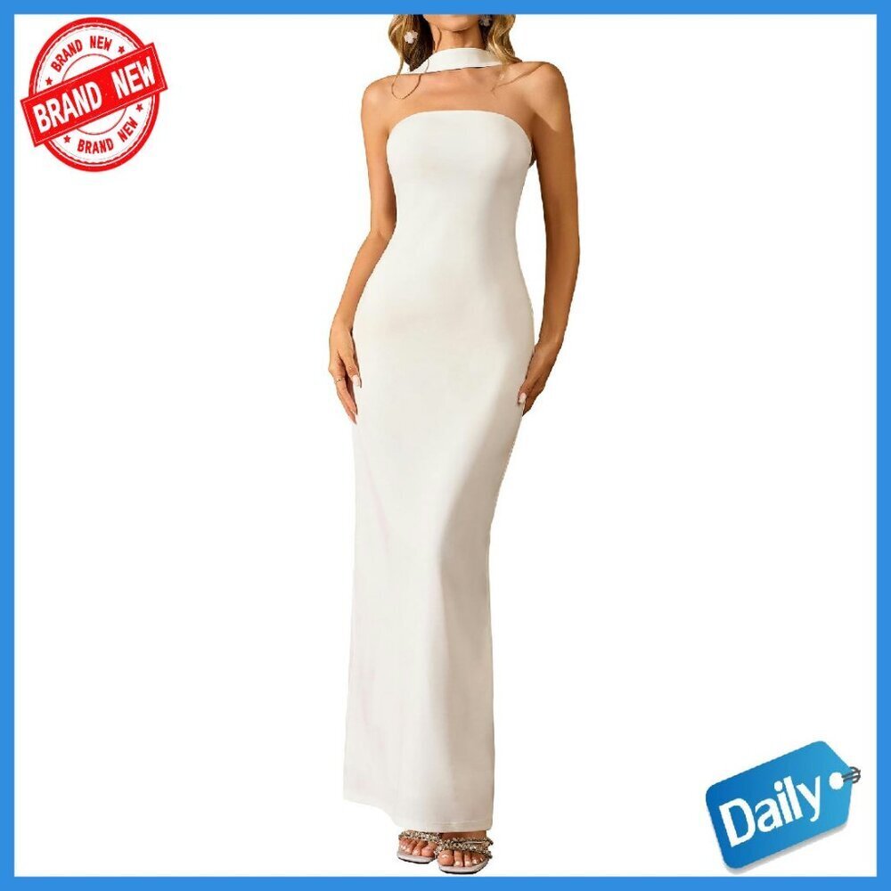 Elegant Bodycon Maxi Dress Halter Neck Formal Wedding Guest Party